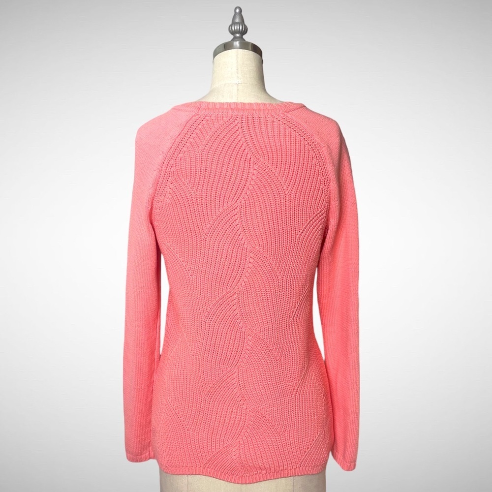 Talbots Pointelle Raglan Crew Neck Knit Sweater Salmon Rose Pink Coral XS - Picture 5 of 10